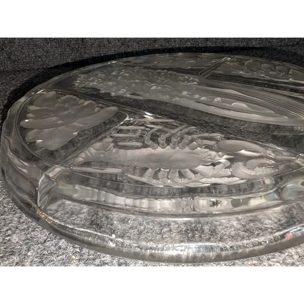 Vintage Indiana Glass Etched Frosted Intaglio Divided 10